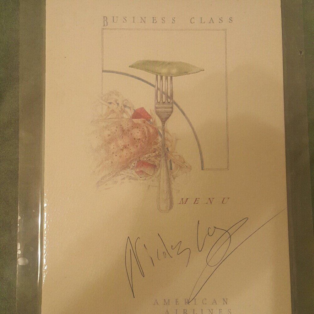Autographed American airlines menu